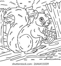 Página de coloração de esquilo animal da floresta para crianças