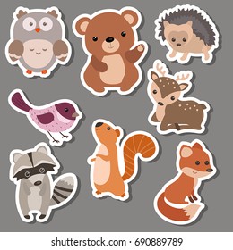 Forest animal stickers. Animals made in cartoon style.