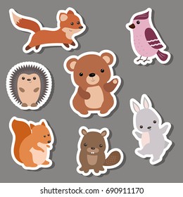 Forest animal stickers. Animals made in cartoon style.