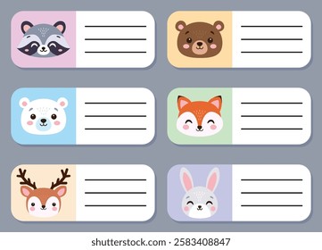 Forest animal stickers. Hand-drawn. Vector illustration.