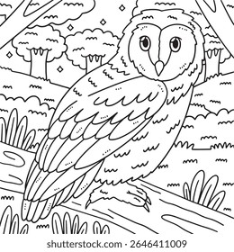 Floresta animal Tawny coruja página de coloração para crianças 