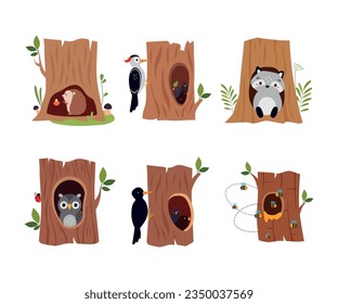 Forest Animal in Their Cozy Home and Burrow Vector Set