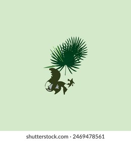 forest animal vector, green bigger leaves , graphic design vector, wild life forest style , art work