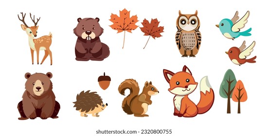 Forest animal vector illustration. autumn items.