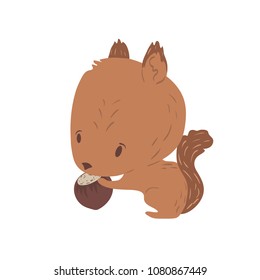 Forest animal vector with isolated cartooning little squirrel. Good as print card sticker for kids accessories