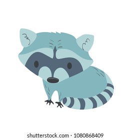 Forest animal vector with isolated cartooning little racoon. Good as print card sticker for kids accesories
