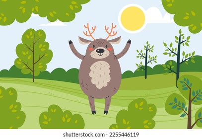 Forest animal vector woodland nature background tree landscape concept. Vector design graphic illustration