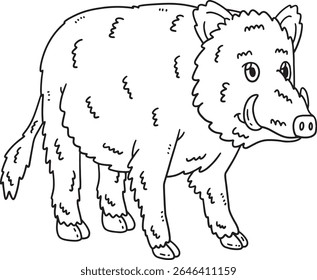 Forest Animal Wild Boar Isolated Coloring Page 