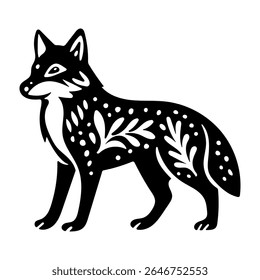 Forest animal wolf in linocut textured style. Isolated on white background vector illustration