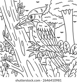 Forest Animal Woodpecker Coloring Page for Kids