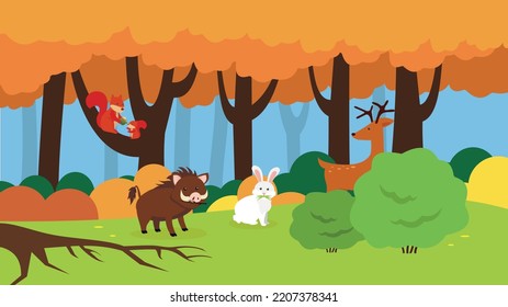 forest animals in the autumn forest