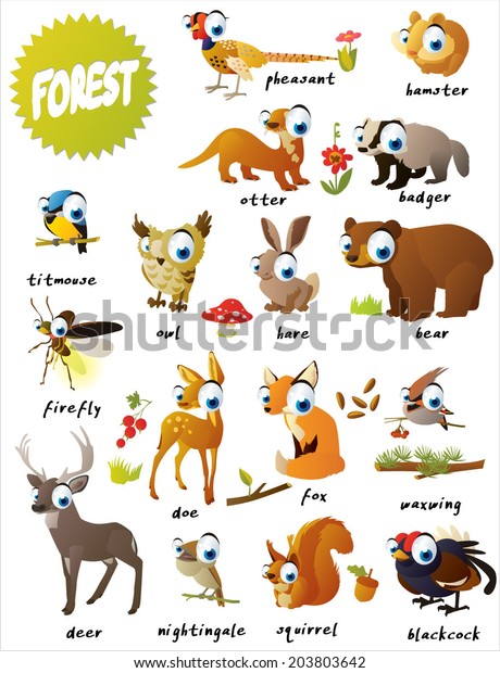 Forest Animals Bear Titmouse Fox Deer Stock Vector (Royalty Free) 203803642