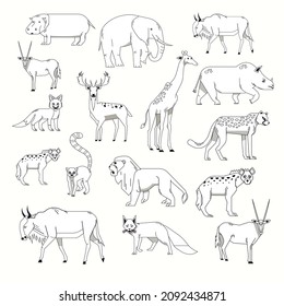 Forest animals. Black and white vector illustration for coloring book