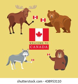 Forest animals. Canada icon. cartoon design. Colourful illustrate