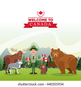 Forest animals. Canada icon. cartoon design. Colorfull illustrat