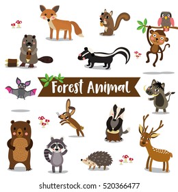 Forest Animals cartoon on white background.