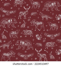 Forest animals christmas winter vector seamless pattern.