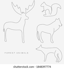 Forest animals collection on white background. Vector illustration