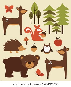 forest animals collection. vector illustration