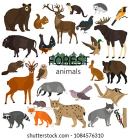 Forest animals color flat icons set