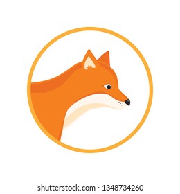 Forest animals. Cute red fox round icon. 