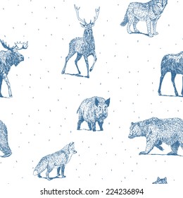 Forest animals drawings seamless pattern