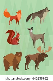 Forest animals graphic design isolated on background. Flat vector icon set.