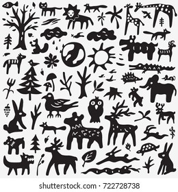 forest animals - graphic icons , doodles set