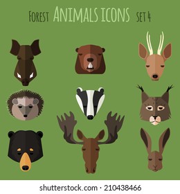 Forest animals icons with flat design. Vector illustration