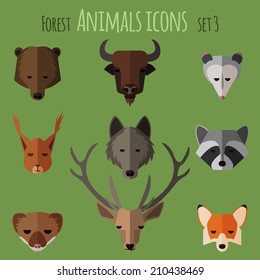 Forest Animals Icons With Flat Design. Vector Illustration