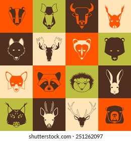 Forest animals icons set with cool design. Vector illustration