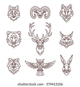 Forest animals icons in trendy linear style. Vector illustration.