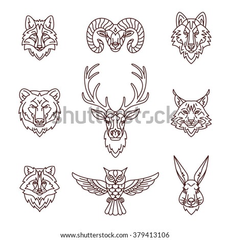 Forest animals icons in trendy linear style. Vector illustration.