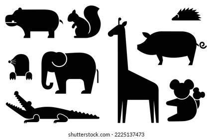 Forest animals, jungle creature silhouette vector icons