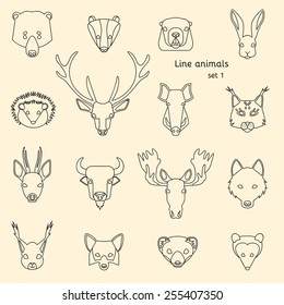 Forest animals line icons set. Vector Illustration