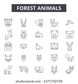 Forest animals line icons, signs set, vector. Forest animals outline concept, illustration: animal,forest,wild,deer,fox,bear