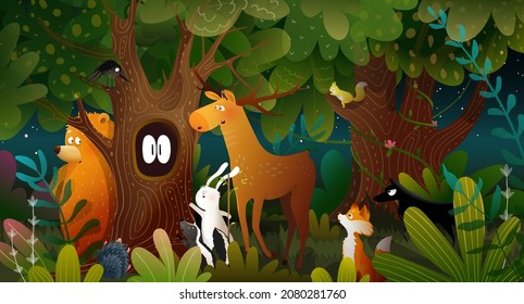 Forest animals at night