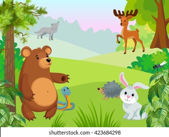 Group Wild Animals On Fringe Forest Stock Vector (Royalty Free ...