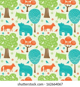 Forest animals seamless pattern