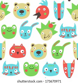 Forest Animals Seamless Pattern Vector Illustration Stock Vector ...