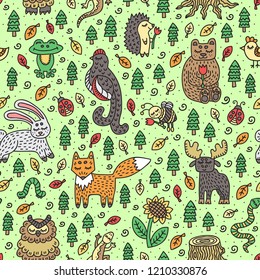 Wild Forest Animals Cute Woodland Doodles Stock Vector (Royalty Free ...