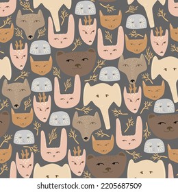 Forest animals seamless pattern. Hand drawn vector illustration can be used for baby, baby shirt design, fashion print design, fashion graphic.