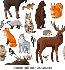 Forest Animals Seamless Pattern Outline Stock Vector (Royalty Free ...