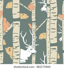 Forest animals seamless pattern. Vector illustration