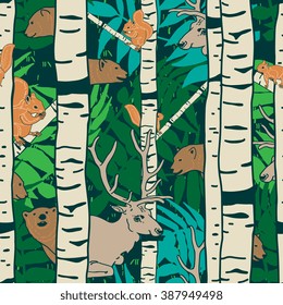 Forest animals seamless pattern. Vector illustration