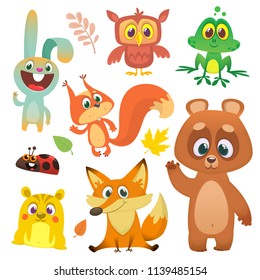 Forest animals set cartoon. Vector illustration. Big set of cartoon woodland animals illustration. Squirrel, owl,  bunny rabbit, frog, chipmunk, fox,  bear, ladybug. Isolated