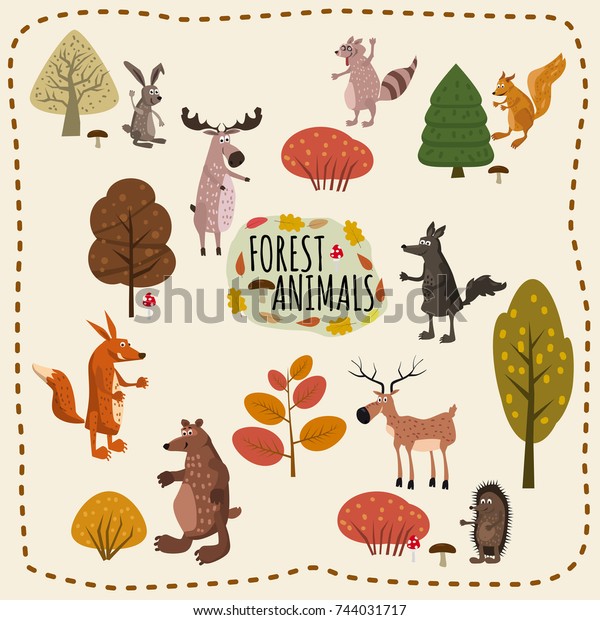 Forest Animals Set Cute Elements Forest Stock Vector Royalty Free