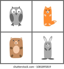 Forest animals set. Hand drawing in children's style. Vector illustration.