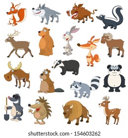 Forest animals set on white background