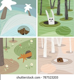 forest animals. set of vector illustrations